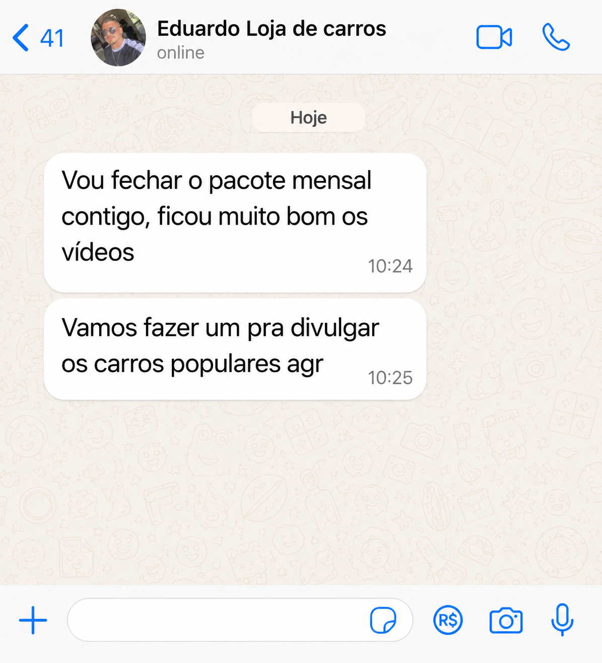 Cliente Eduardo: vai fechar pacote mensal